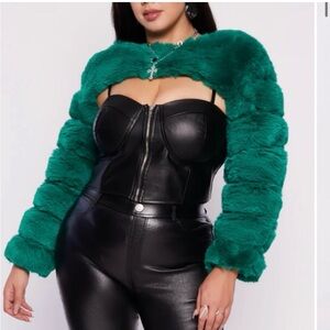 Green Faux Fur Bolero Jacket
